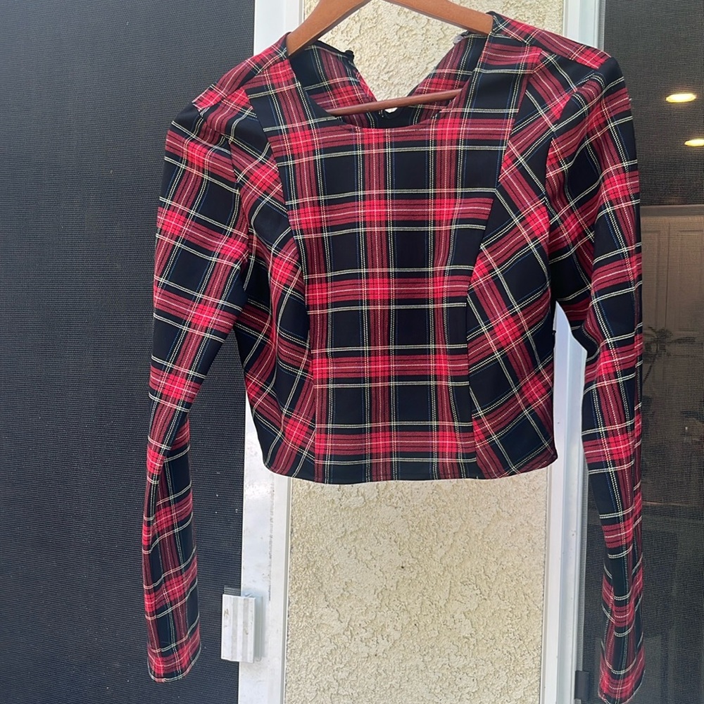 Zara plaid crop top cut but works blouse too